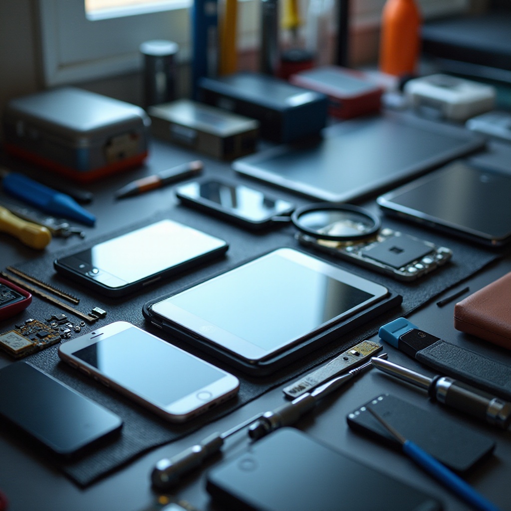ferramentas e equipamentos para consertar tablets e smartphones